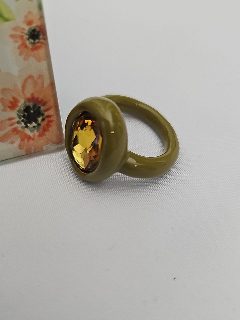 Joy Pop Zicornia colorful enamel cocktail rings. Green